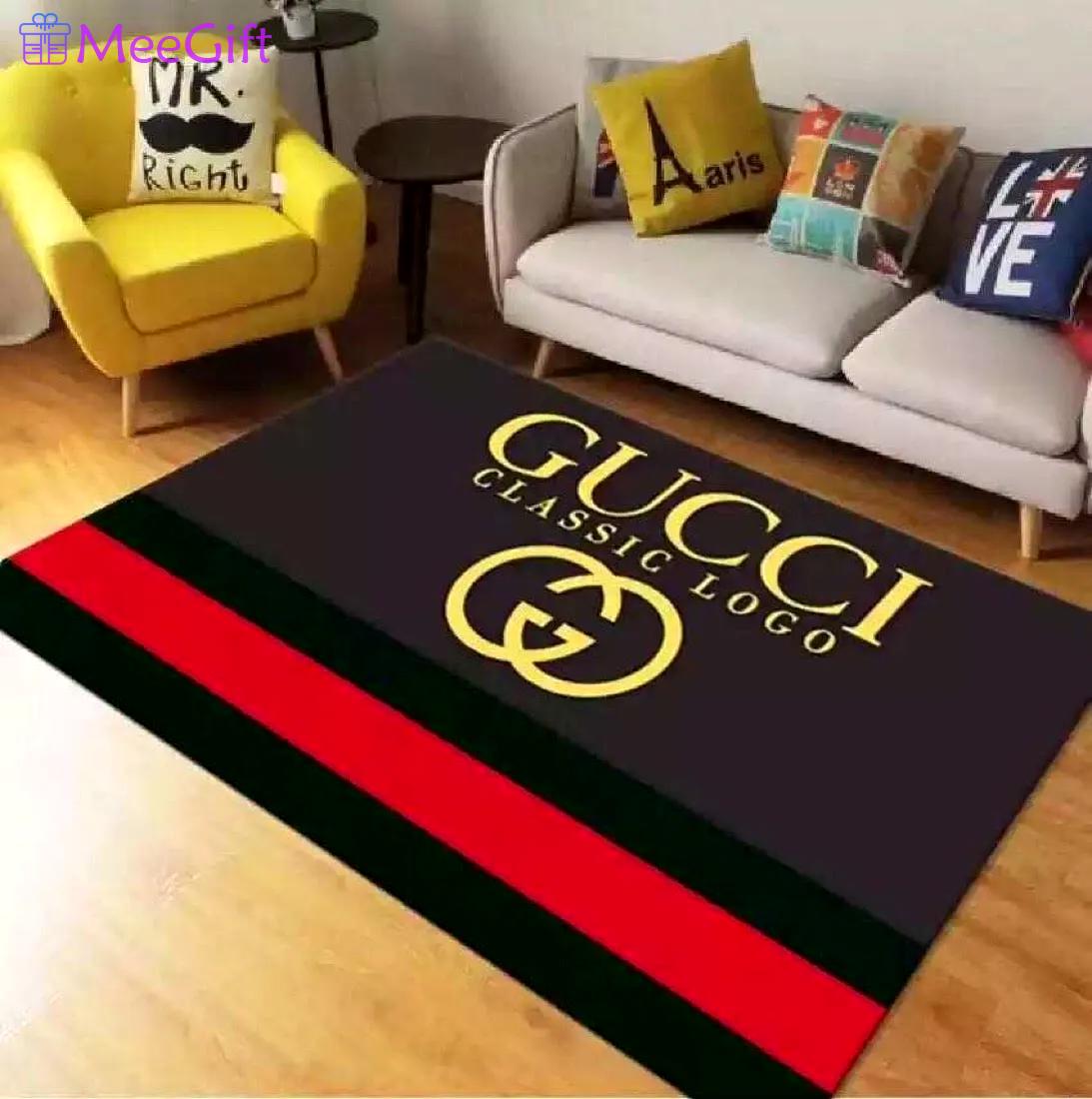 Gucci black logo type 1022. Upgrade Your Living Room with Luxury Home Decor: Area Carpets, Floor Decor, Door Mats, and Hot Gift Items with style a High-End Fashion Brand Rectangle Rug