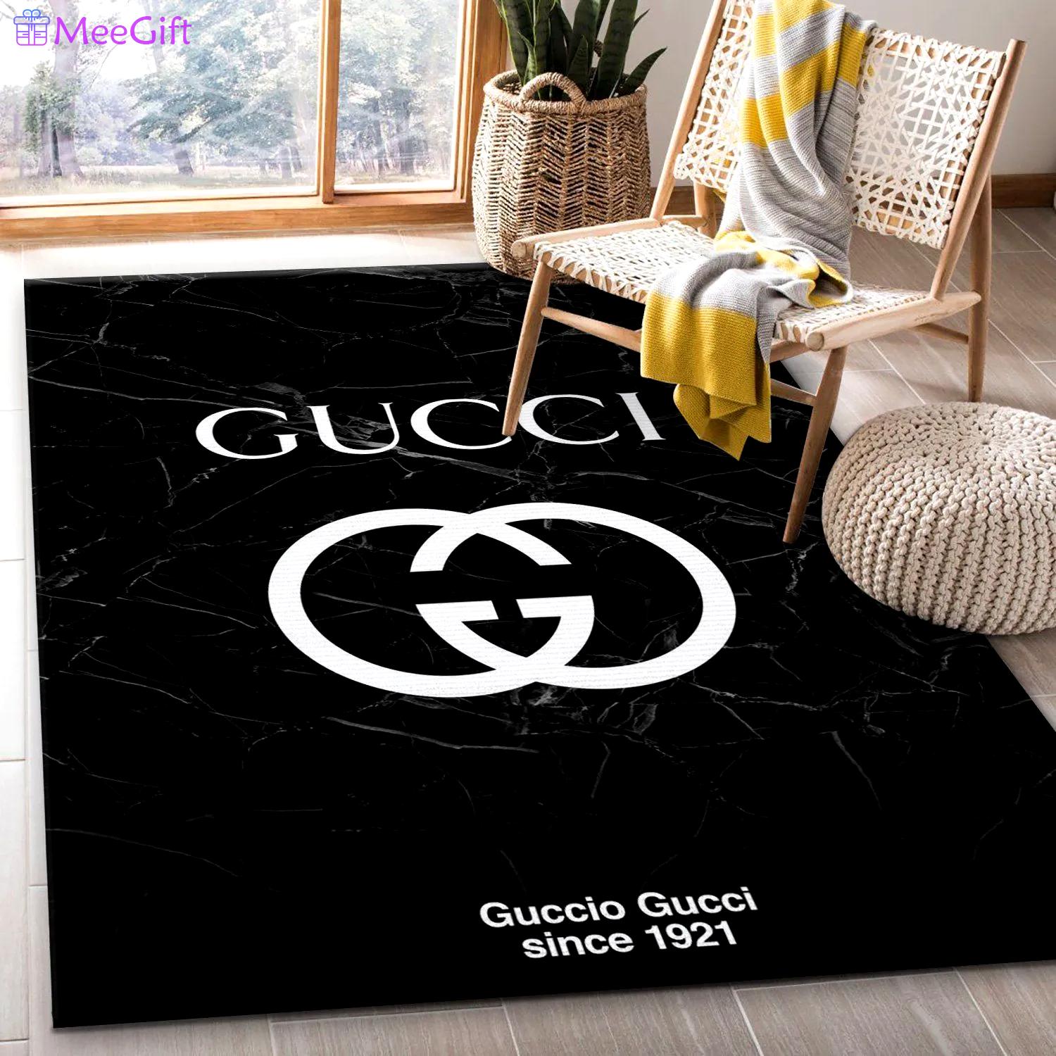 Gucci black logo type 1047. Upgrade Your Living Room with Luxury Home Decor: Area Carpets, Floor Decor, Door Mats, and Hot Gift Items with style a High-End Fashion Brand Rectangle Rug