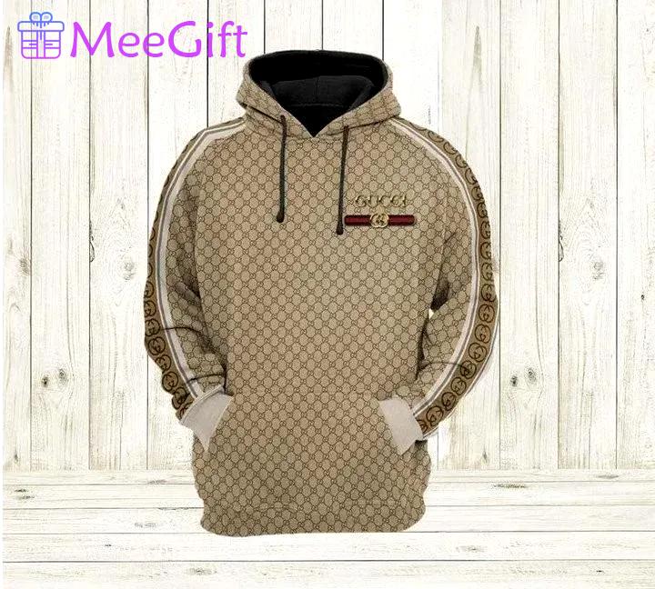 Gucci brown unisex hoodie gucci logo hoodie for men women Hoodie 3D