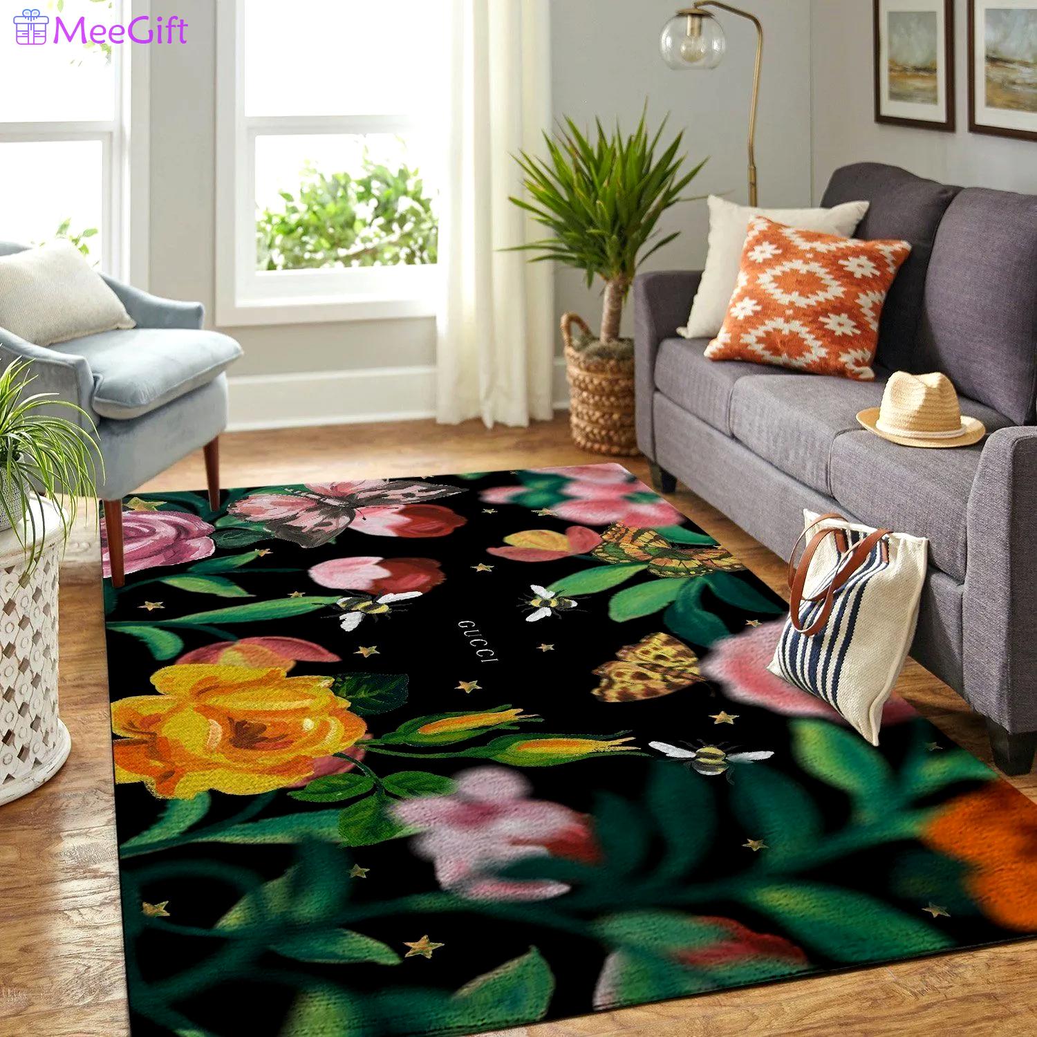 Gucci flower logo type 993. Upgrade Your Living Room with Luxury Home Decor: Area Carpets, Floor Decor, Door Mats, and Hot Gift Items with style a High-End Fashion Brand Rectangle Rug