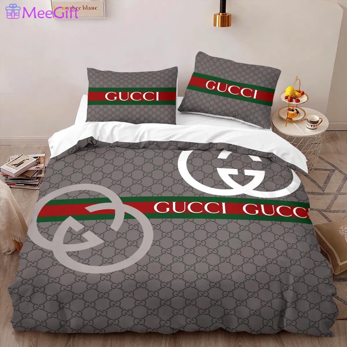 Gucci grey limited luxury brand high-end bedding sets, bedroom decor , thanksgiving decorations for home best luxury bed sets gift thankgivings and christmas Bedding Sets