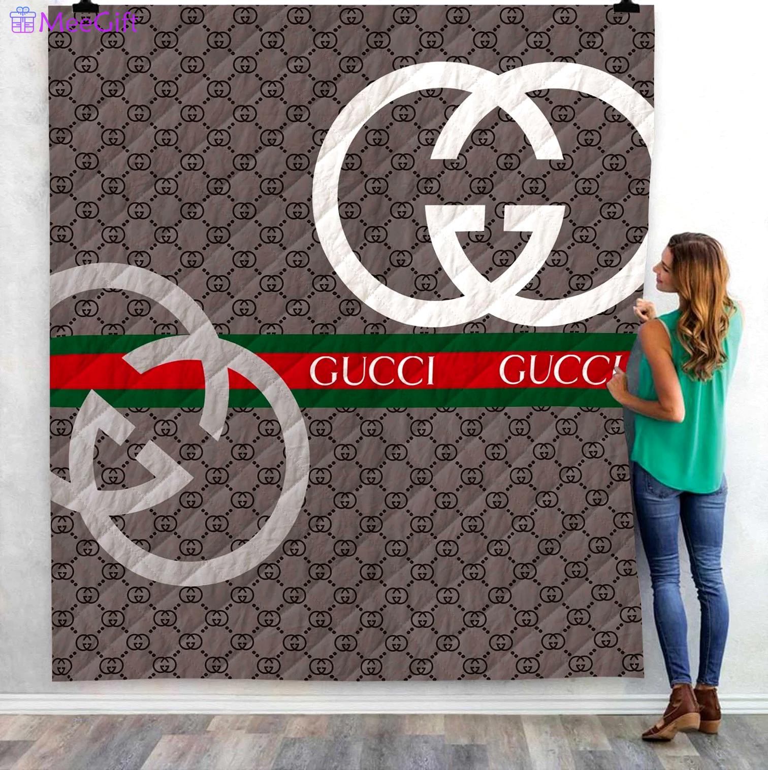Gucci grey logo fashion luxury brand premium blanket fleece home decor 146 Blanket Fleece
