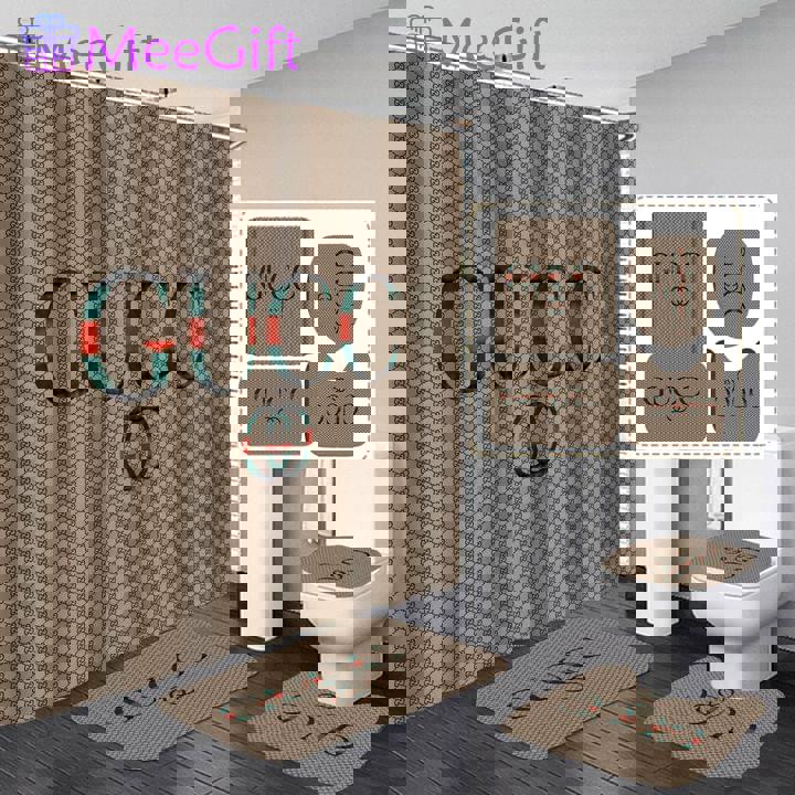 Gucci logo type 1644 Bathroom Accessory Sets Luxury Fashion Brand Hypebeast Bathroom Home Decor Pedestal Rug Waterproof Shower Curtain Bathroom Sets Toilet Cover Bath Mat Set