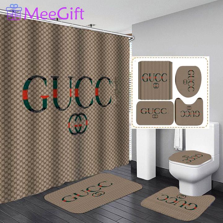 Gucci logo type 1644 Bathroom Accessory Sets Luxury Fashion Brand Hypebeast Bathroom Home Decor Pedestal Rug Waterproof Shower Curtain Bathroom Sets Toilet Cover Bath Mat Set