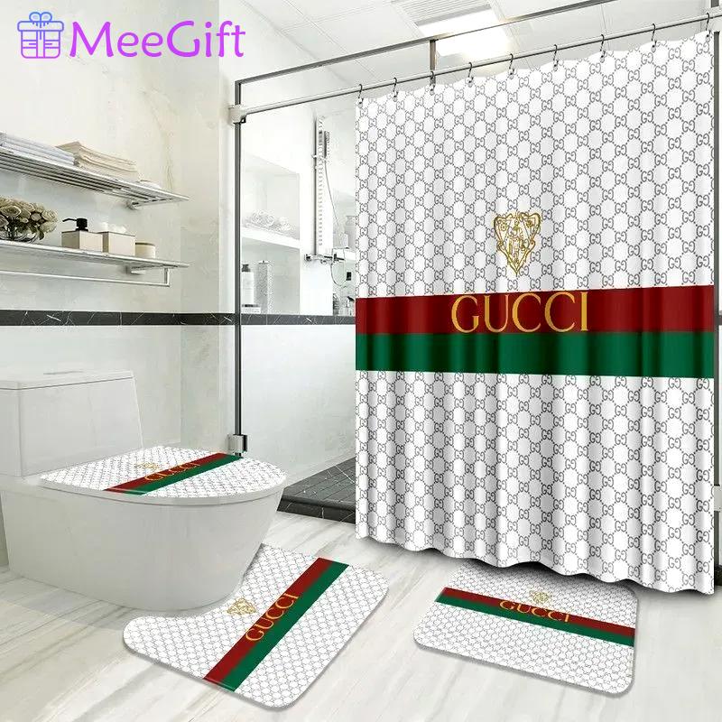 Gucci logo type 629 Bathroom Accessory Sets Toilet Cover Bathroom Sets Bath Mat Set Hypebeast Bathroom Pedestal Rug Luxury Fashion Brand Waterproof Shower Curtain Home Decor
