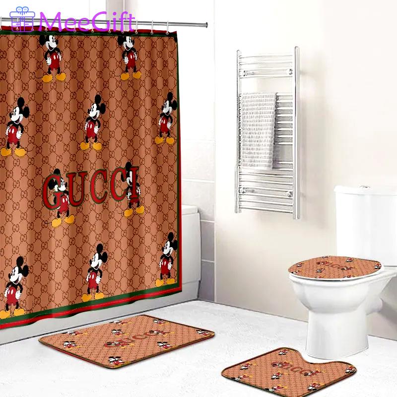 Gucci mickey mouse disney logo type 1242 Bathroom Accessory Sets Home Decor Luxury Fashion Brand Bath Mat Set Toilet Cover Bathroom Sets Hypebeast Bathroom Pedestal Rug Waterproof Shower Curtain
