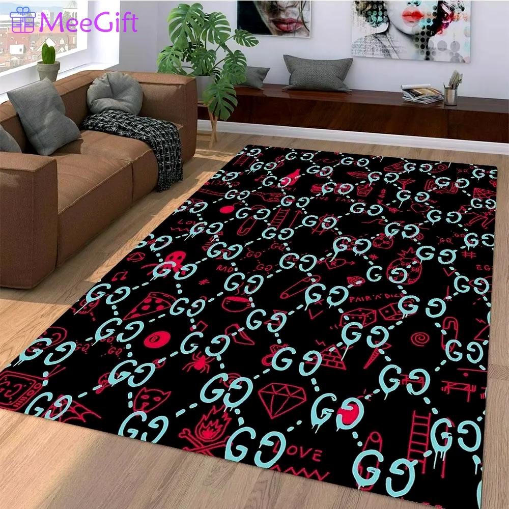 Gucci multicolor logo type 324. Upgrade Your Living Room with Luxury Home Decor: Area Carpets, Floor Decor, Door Mats, and Hot Gift Items with style a High-End Fashion Brand Rectangle Rug