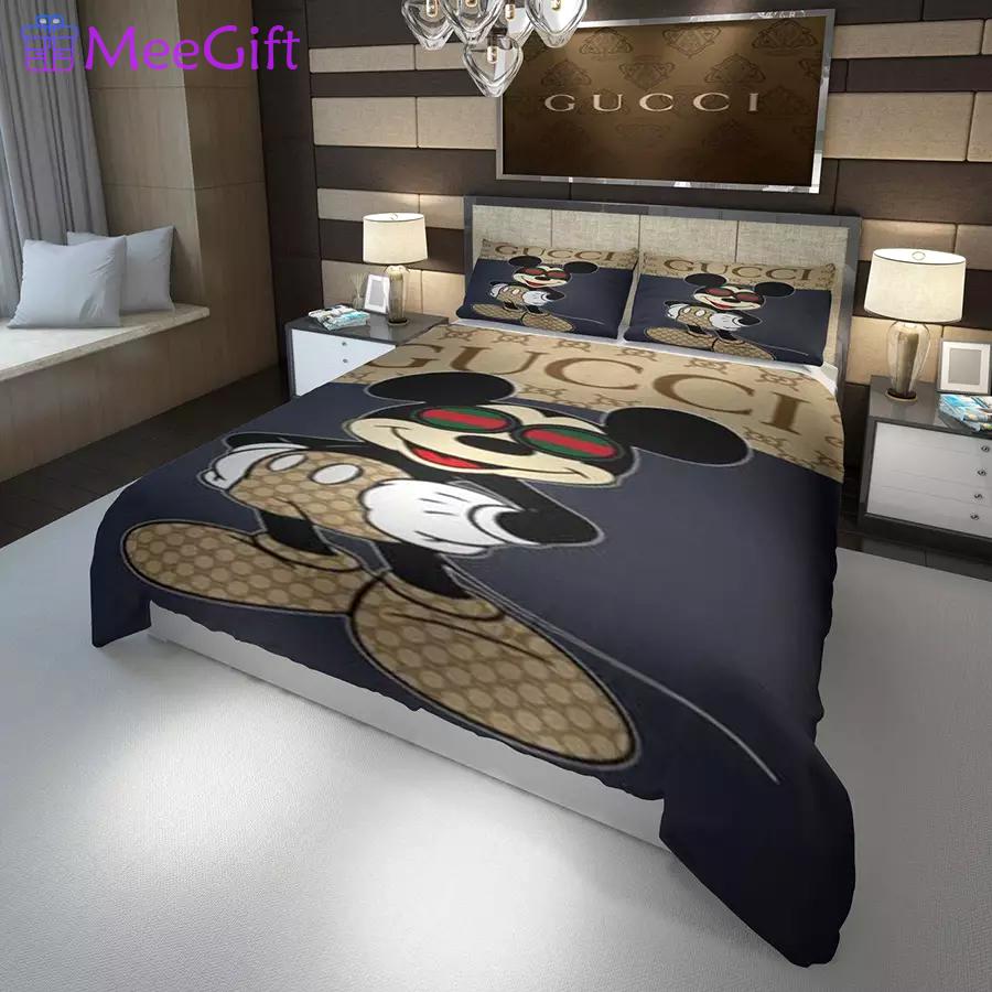 Gucci new mickey fashion logo luxury brand bedding sets, bedroom decor , thanksgiving decorations for home Bedding Sets