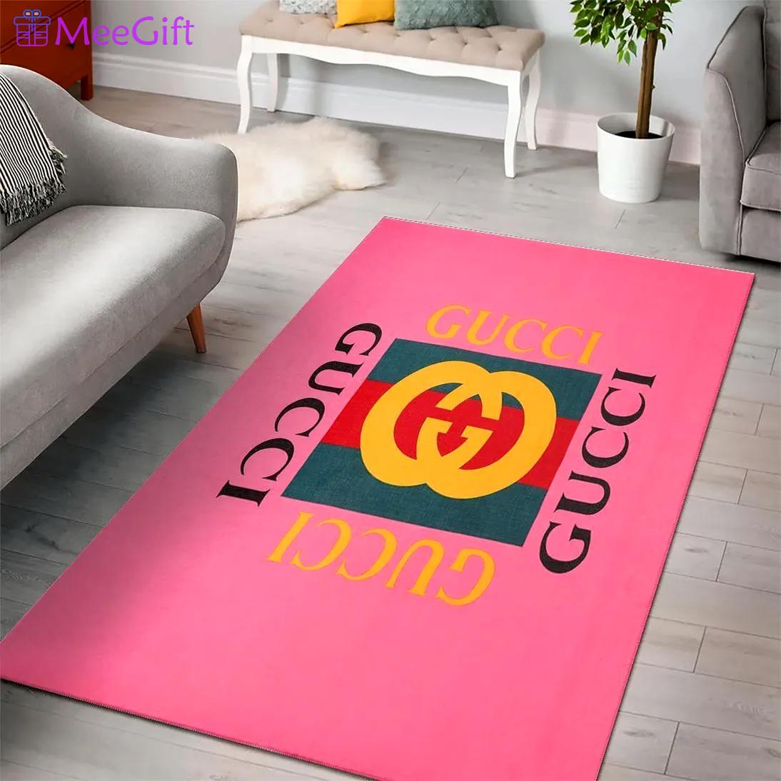 Gucci pink logo type 957. Upgrade Your Living Room with Luxury Home Decor: Area Carpets, Floor Decor, Door Mats, and Hot Gift Items with style a High-End Fashion Brand Rectangle Rug