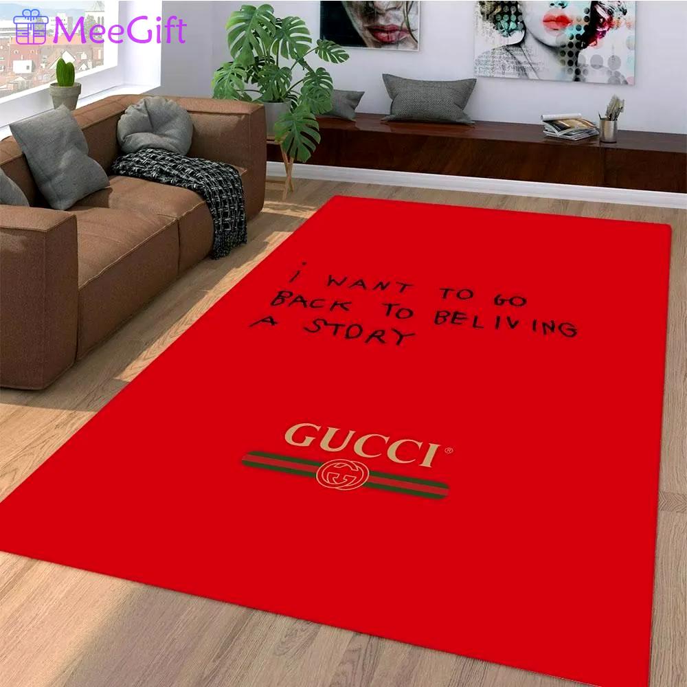 Gucci red logo type 951. Upgrade Your Living Room with Luxury Home Decor: Area Carpets, Floor Decor, Door Mats, and Hot Gift Items with style a High-End Fashion Brand Rectangle Rug