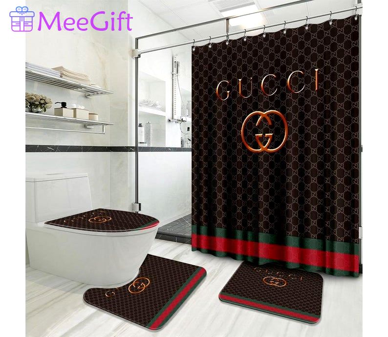 Gucci retro logo type 1651 Bathroom Accessory Sets Pedestal Rug Bathroom Sets Hypebeast Bathroom Toilet Cover Bath Mat Set Waterproof Shower Curtain Luxury Fashion Brand Home Decor