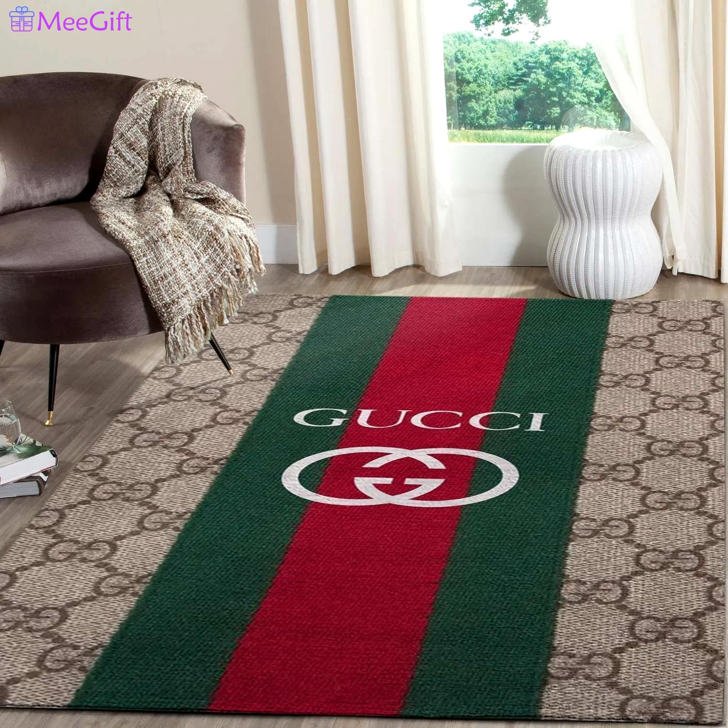 Gucci signature logo type 942. Upgrade Your Living Room with Luxury Home Decor: Area Carpets, Floor Decor, Door Mats, and Hot Gift Items with style a High-End Fashion Brand Rectangle Rug