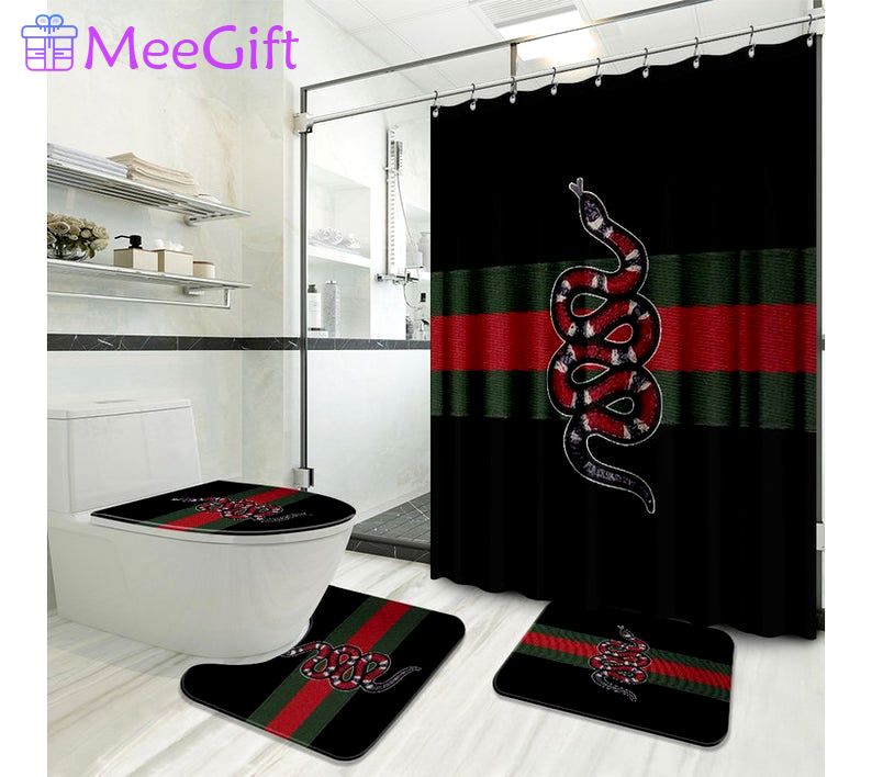 Gucci snake logo type 1647 Bathroom Accessory Sets Bathroom Sets Bath Mat Set Luxury Fashion Brand Hypebeast Bathroom Home Decor Toilet Cover Pedestal Rug Waterproof Shower Curtain