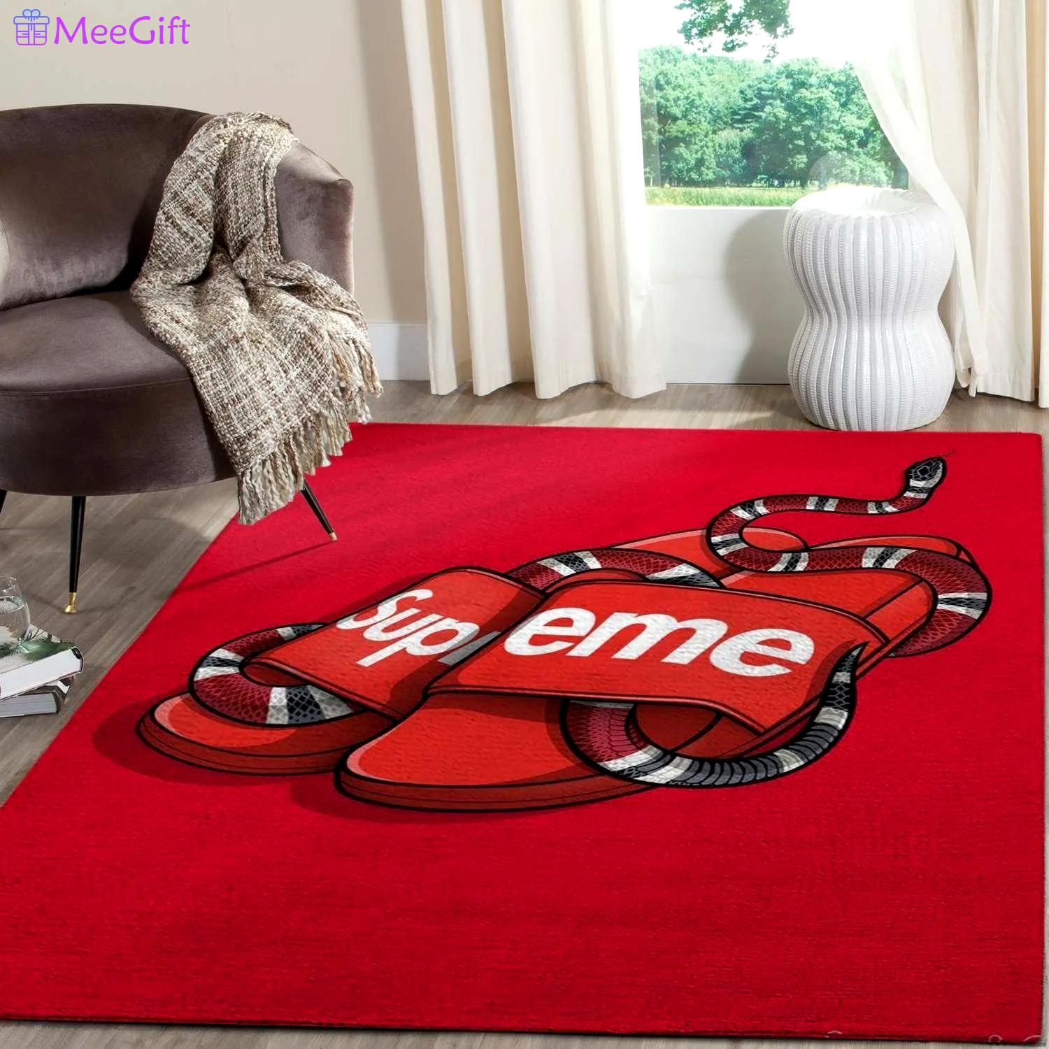 Gucci supreme logo type 375. Upgrade Your Living Room with Luxury Home Decor: Area Carpets, Floor Decor, Door Mats, and Hot Gift Items with style a High-End Fashion Brand Rectangle Rug