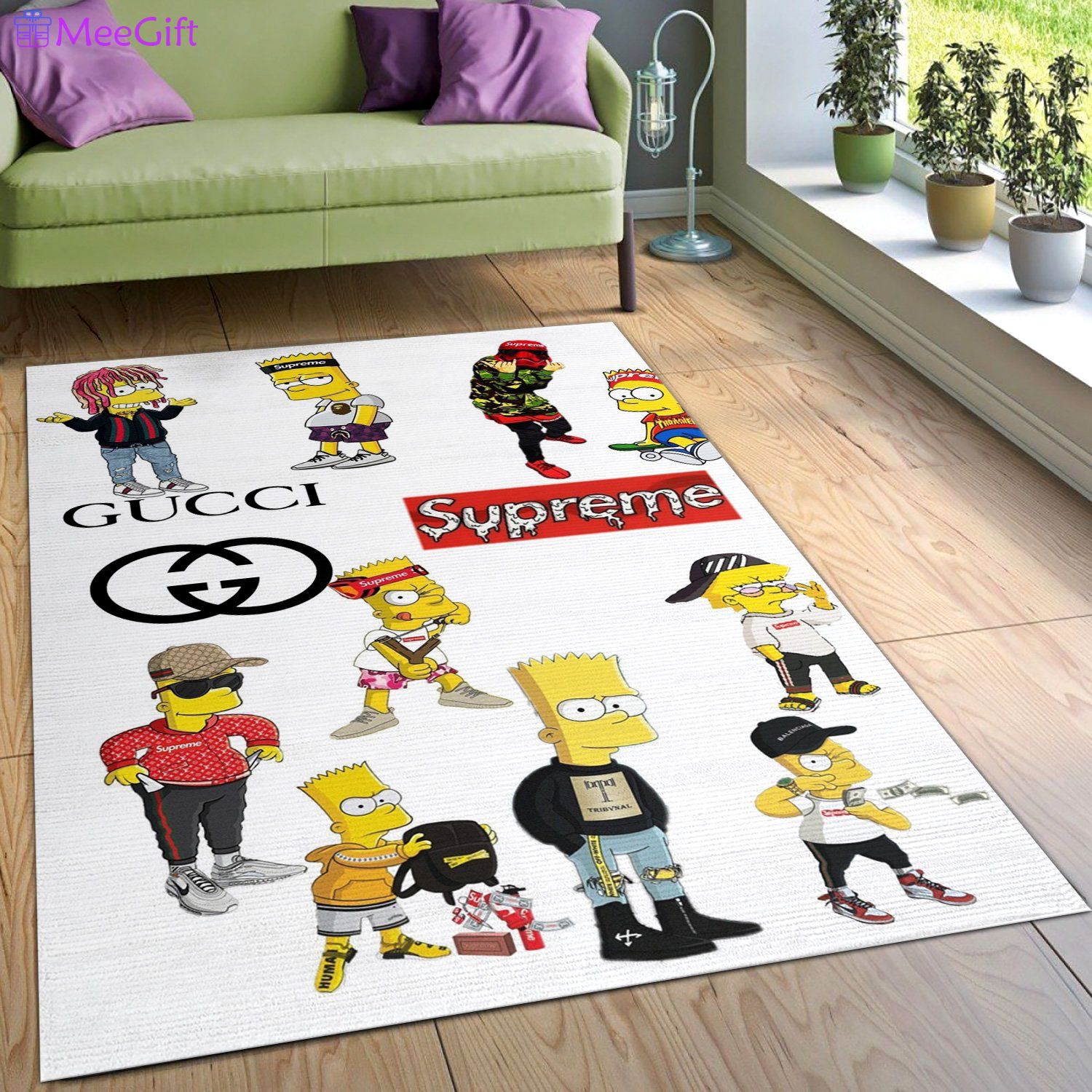 Gucci supreme the simpsons logo type 594. Upgrade Your Living Room with Luxury Home Decor: Area Carpets, Floor Decor, Door Mats, and Hot Gift Items with style a High-End Fashion Brand Rectangle Rug