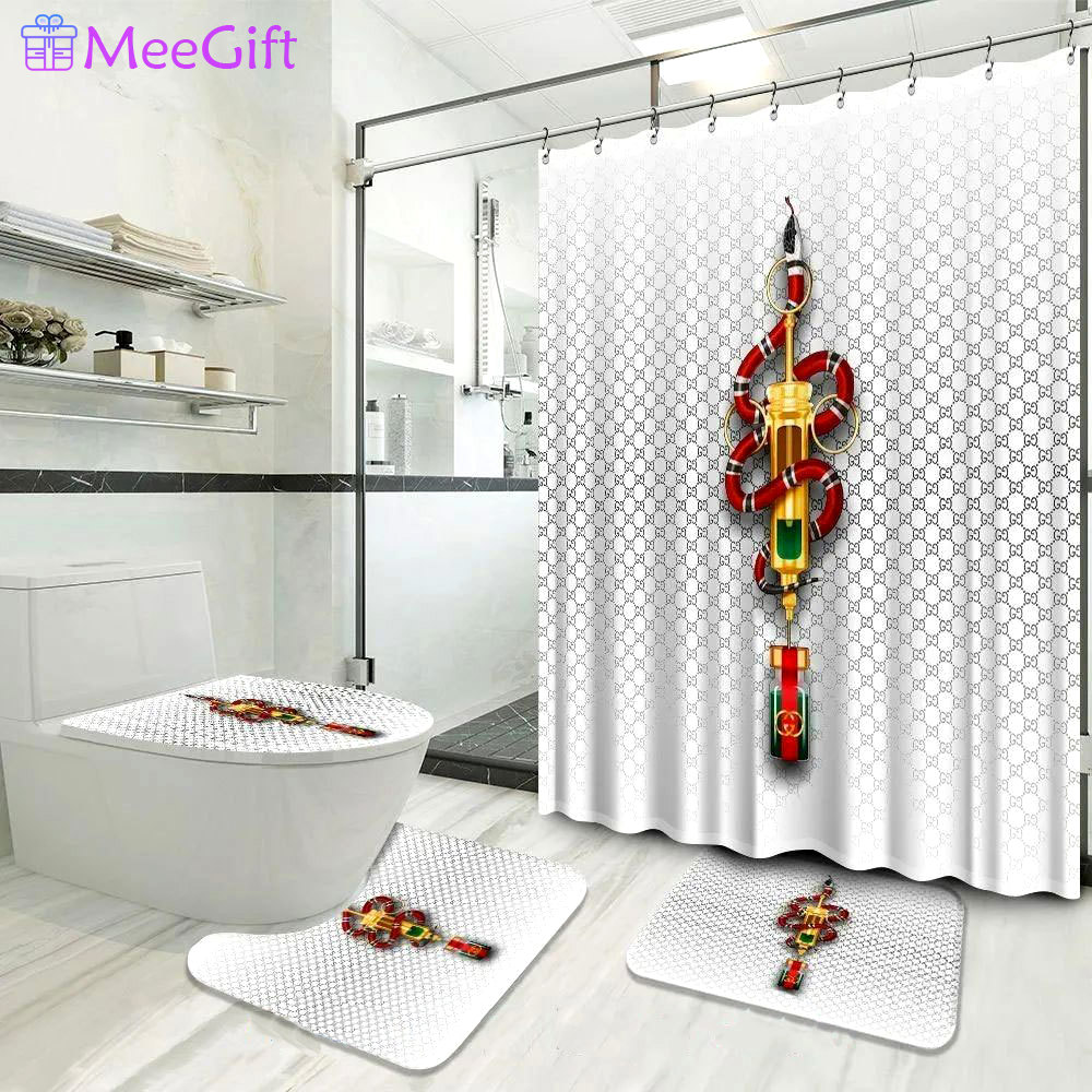 Gucci white snake bathroom sets luxury fashion brand hypebeast bath mat home decor Bathroom Set