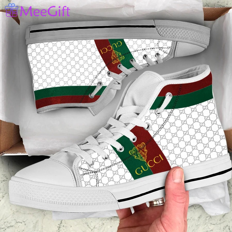 Gucci white stripe high top canvas shoes sneakers hot best for men women hot 2023 30 High Top Canvas Shoes