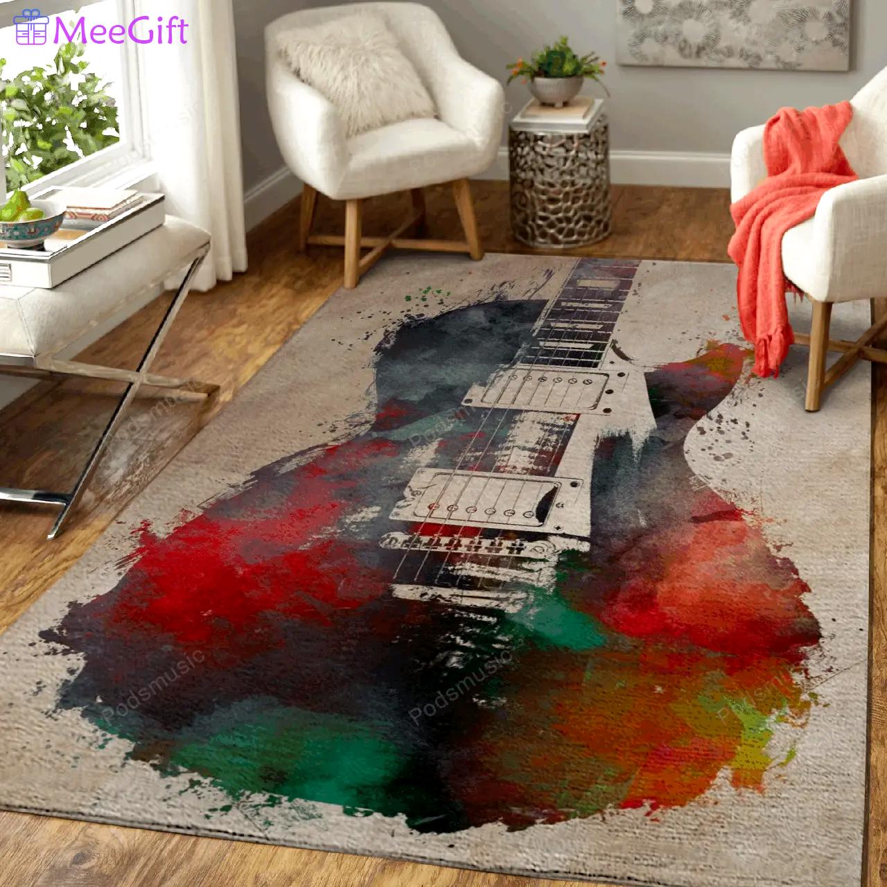 Guitar music art for fans area rug living room carpet rug regtangle carpet floor decor home decor Rectangle Rug