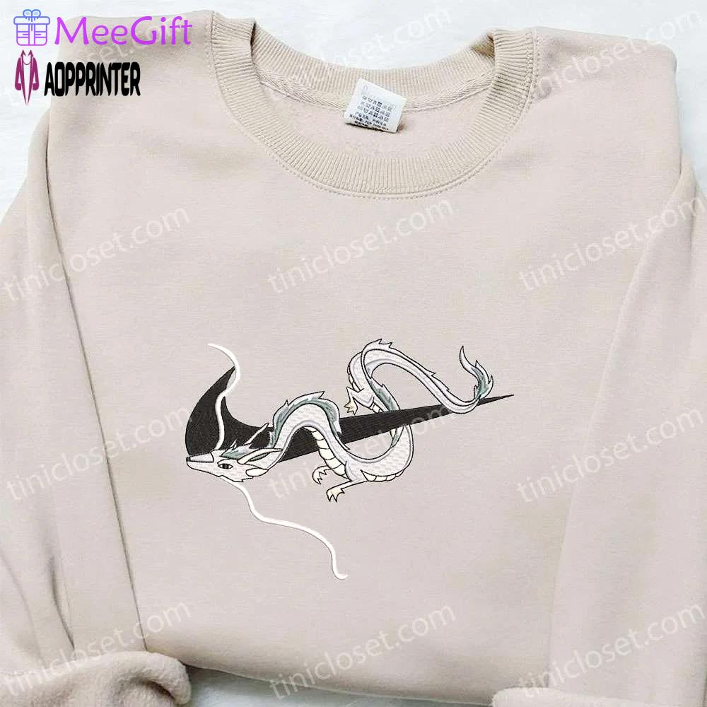 Haku dragon x nike swoosh anime embroidered shirt ghibli & nike inspired design Embroidered Shirt