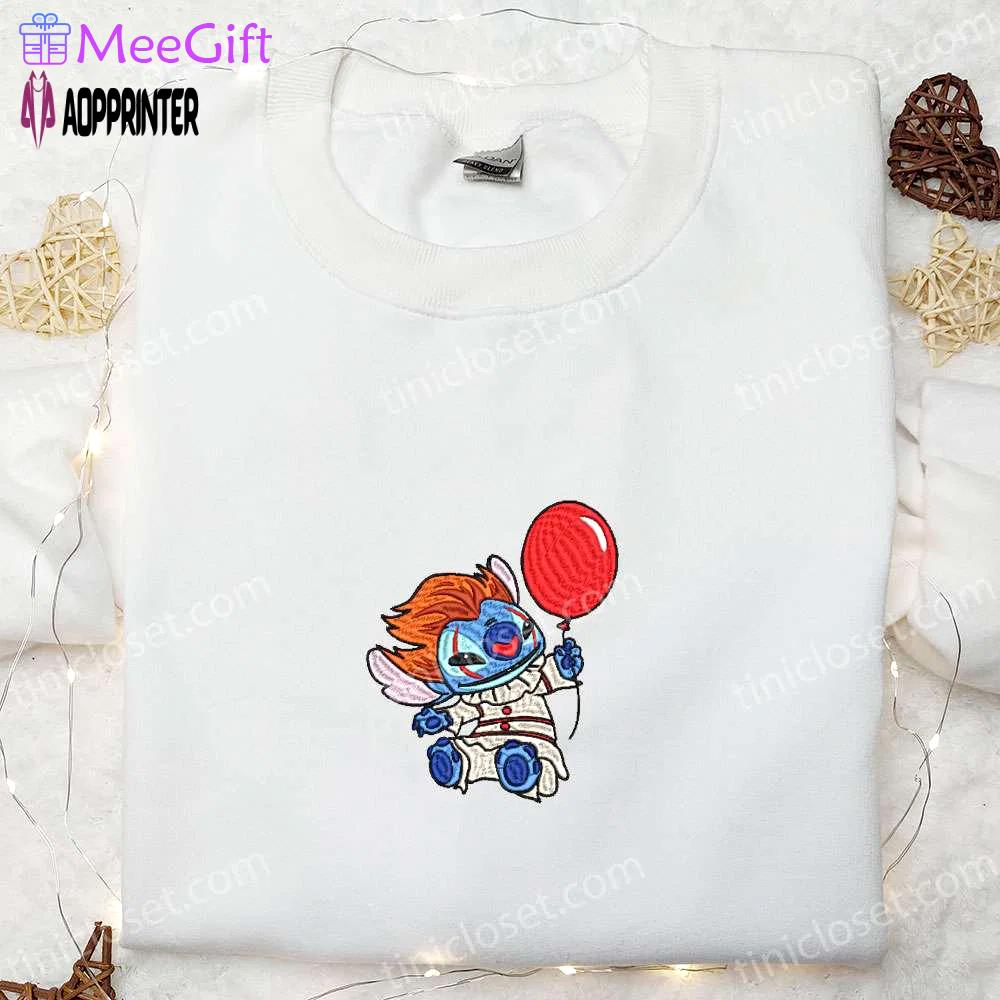 Halloween balloon pennywise stitch embroidered shirt – it horror movie best gift for halloween lovers Embroidered Shirt