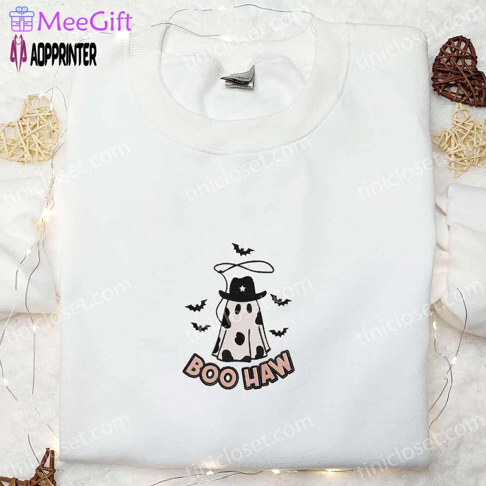 Halloween boo haw ghost sweatshirt: cool embroidered shirts best gifts for halloween lovers Embroidered Shirt