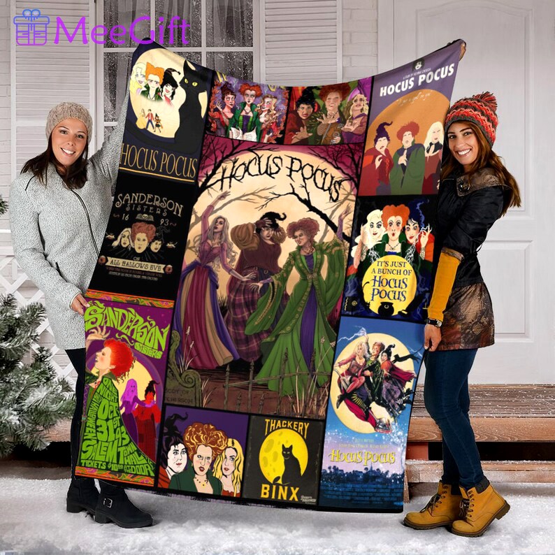 Halloween decorations halloween hocus pocus blanket, hocus pocus movie fleece mink sherpa blanket, halloween witch, sanderson sister, anniversary gifts, for her Quilt Blanket