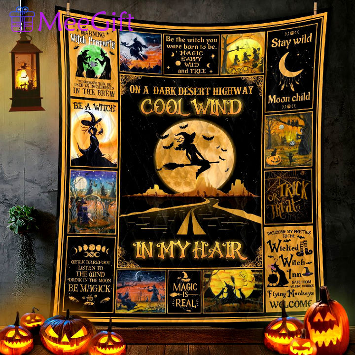 Halloween decorations halloween witch on the dark desert highway sherpa blanket and quilt blanket chm Quilt Blanket