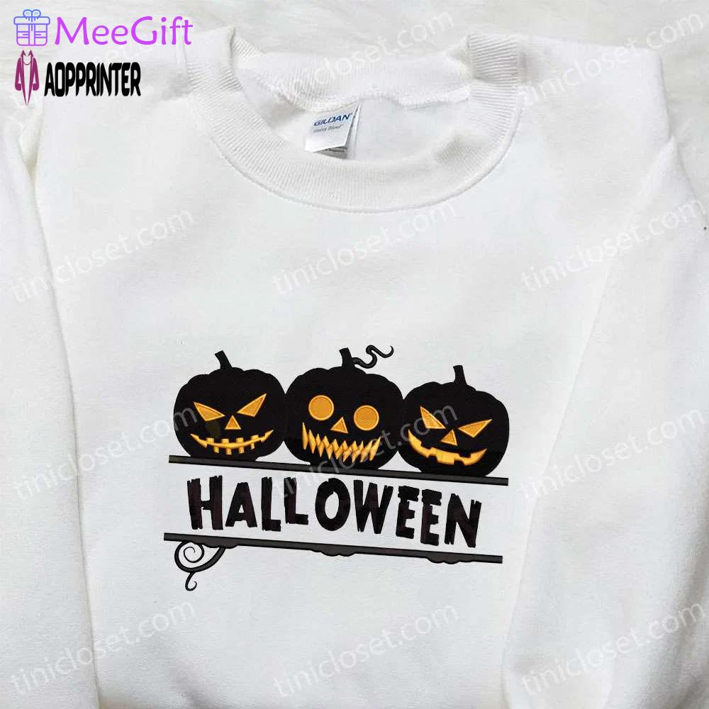 Halloween pumpkin embroidered sweatshirt & tshirt: best gift ideas from spirit halloween Embroidered Shirt