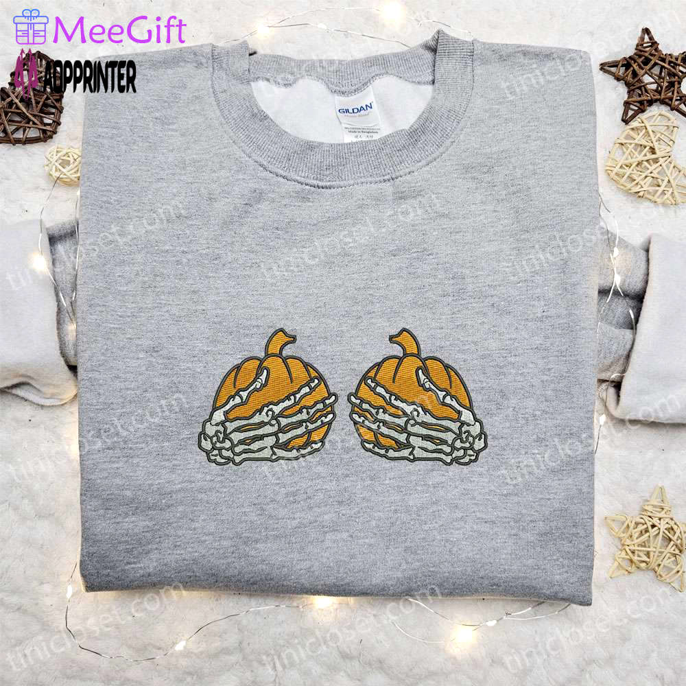 Halloween pumpkins skeleton hands hoodie: happy halloween sweatshirt best costumes Embroidered Shirt