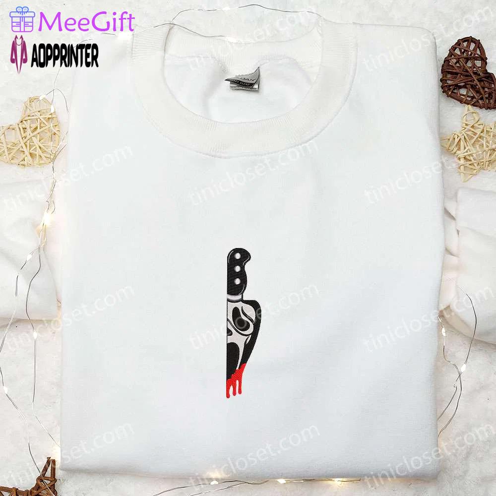 Halloween scary villain knife embroidered sweatshirt: horror hoodie best gifts for halloween lovers Embroidered Shirt