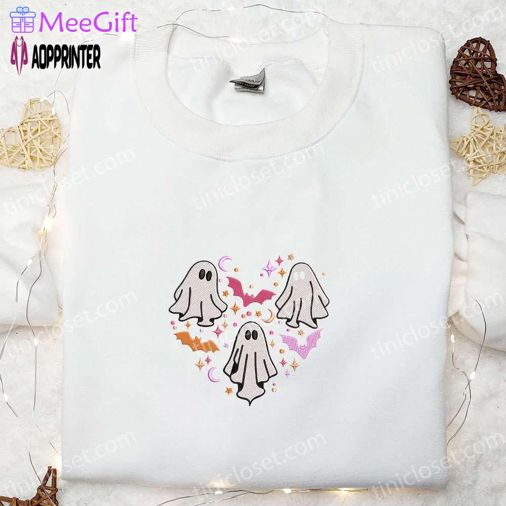 Halloween spooky ghost heart love hoodie: embroidered shirt & sweatshirt for cool spirit halloween Embroidered Shirt