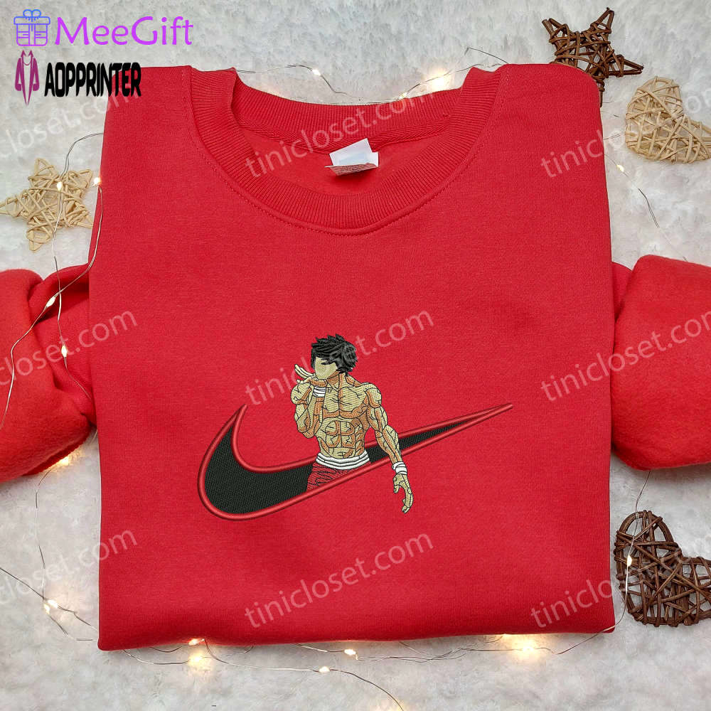 Hanma baki x swoosh nike embroidered shirt – trendy nike shirt with baki design Embroidered Shirt