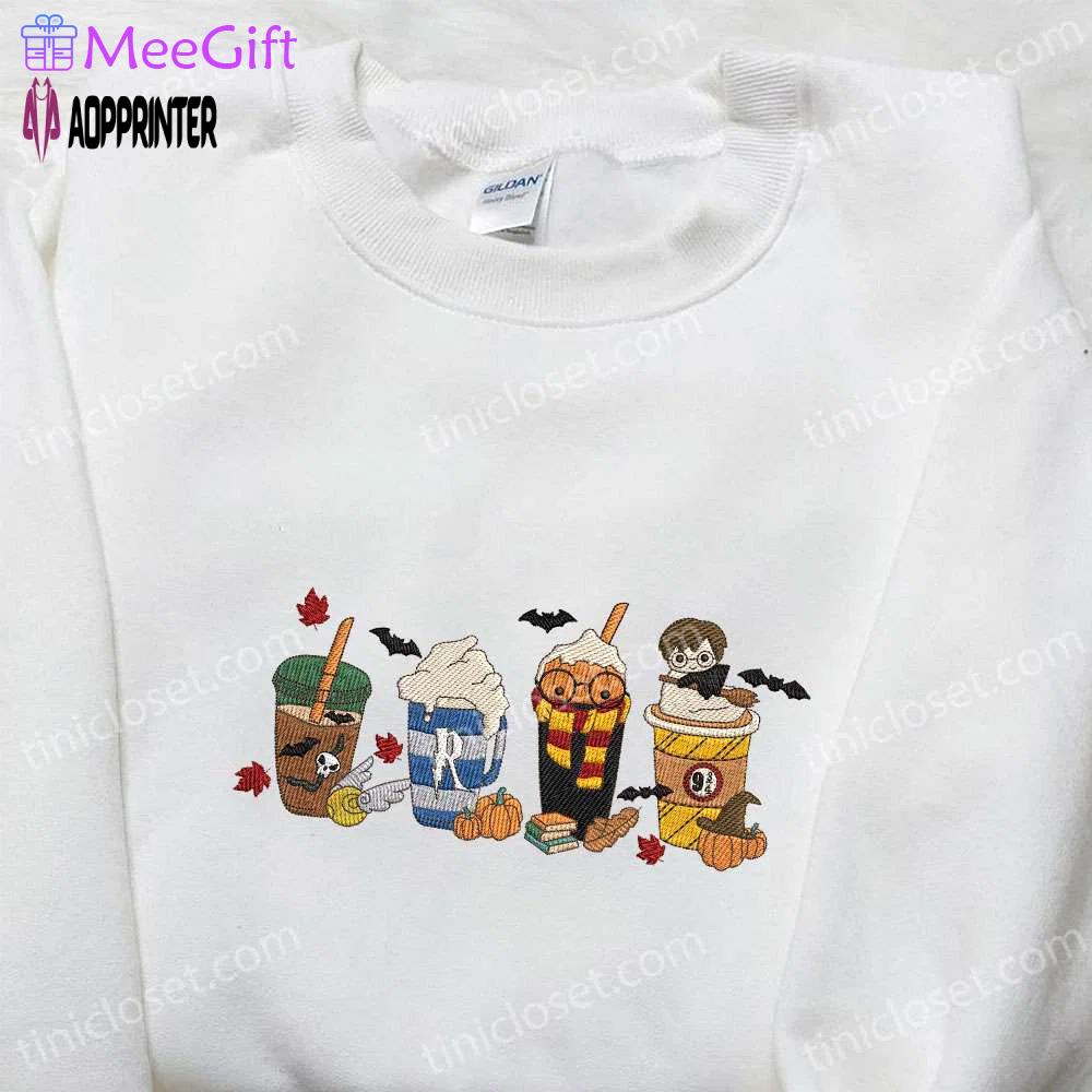 Harry potter coffee latte embroidered shirt: perfect halloween gift for lovers of halloween and halloween clothing Embroidered Shirt