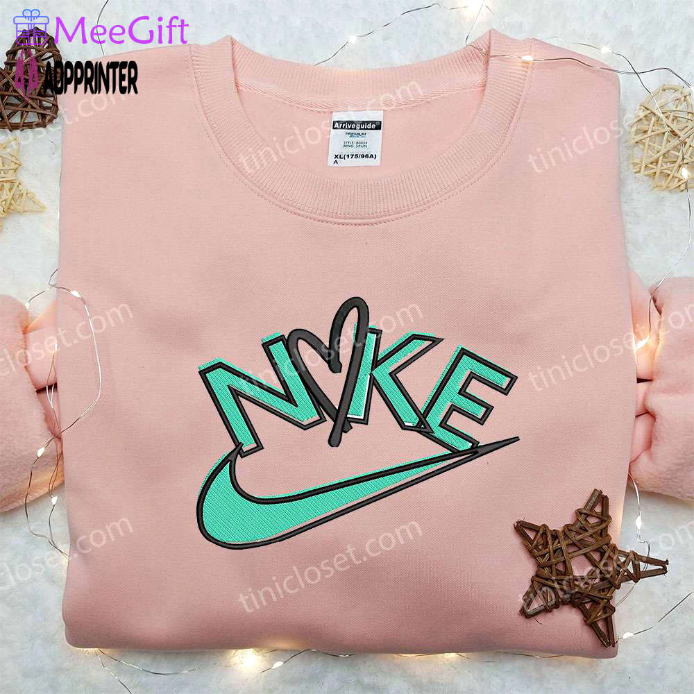 Heart x nike embroidered sweatshirt – best valentine’s gift idea for nike inspired shirt Embroidered Shirt
