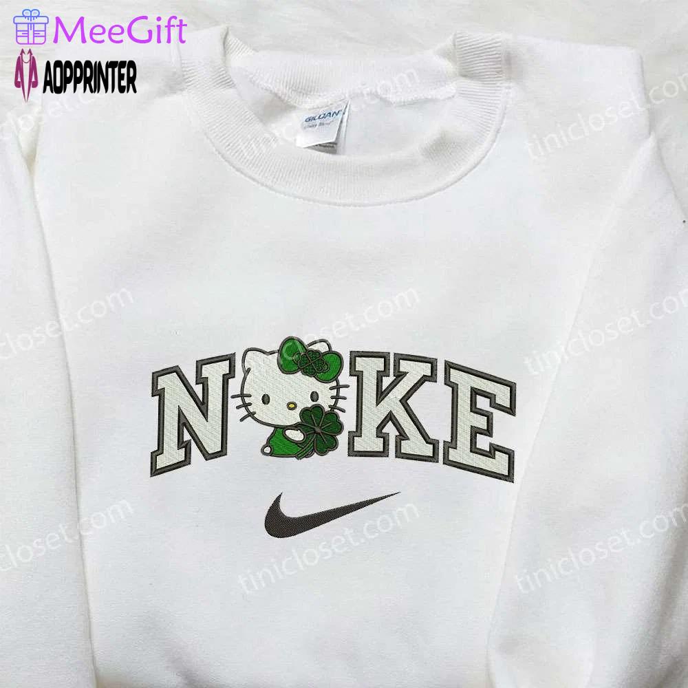 Hello kitty four-leaf clover x nike embroidered shirt – cute nike inspired logo gift for daughter Embroidered Shirt