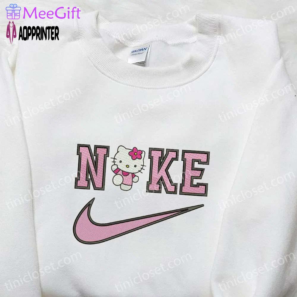 Hello kitty x nike cartoon embroidered shirt: cute nike inspired hello kitty shirt Embroidered Shirt