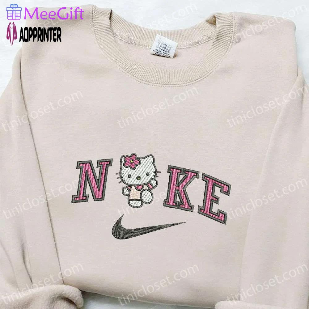 Hello kitty x nike cartoon embroidered shirt – nike inspired best gift for family Embroidered Shirt