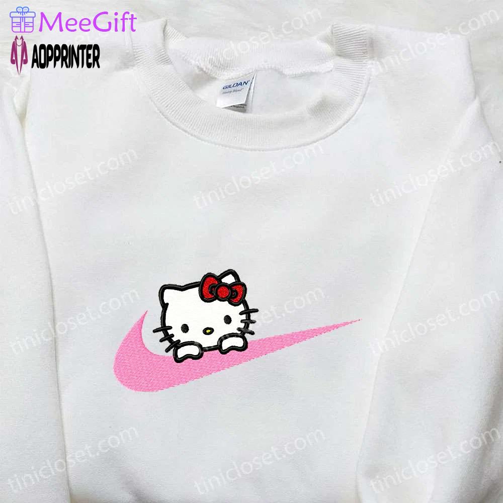 Hello kitty x nike cartoon embroidered shirt: stylish collaboration with nike swoosh & hello kitty Embroidered Shirt