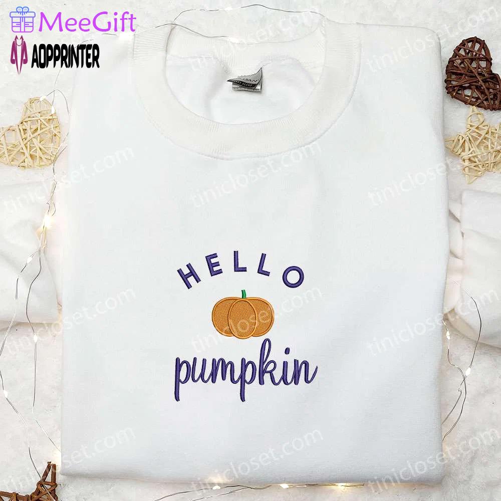 Hello pumpkin vintage halloween embroidered shirt happy halloween apparel Embroidered Shirt