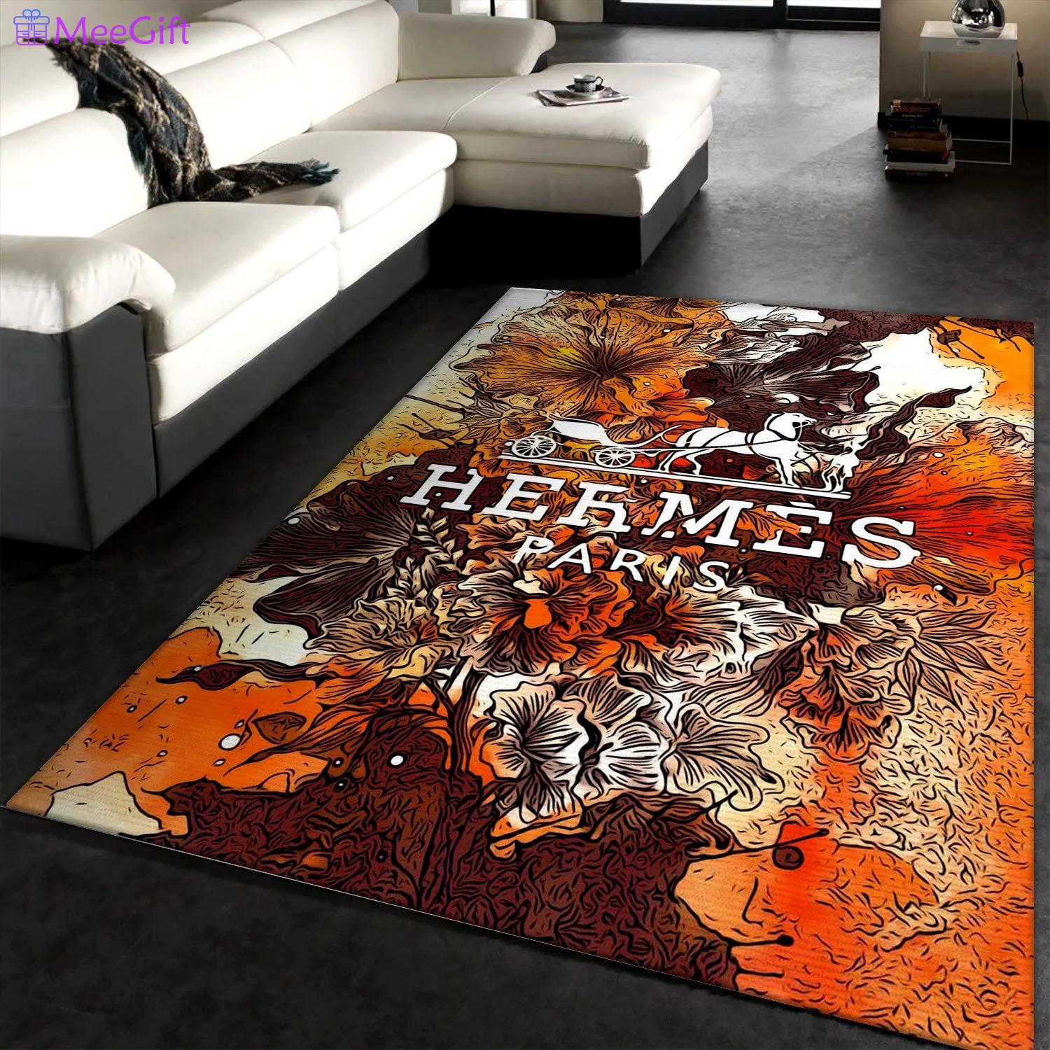 Hermes logo type 175. Upgrade Your Living Room with Luxury Home Decor: Area Carpets, Floor Decor, Door Mats, and Hot Gift Items with style a High-End Fashion Brand Rectangle Rug