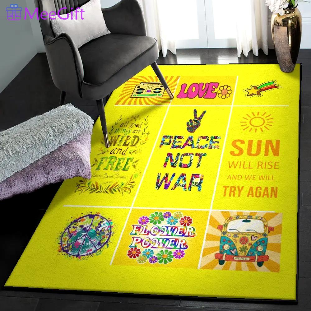 Hippie art non shedding area rug, hippie flower power gs cl rug Rectangle Rug