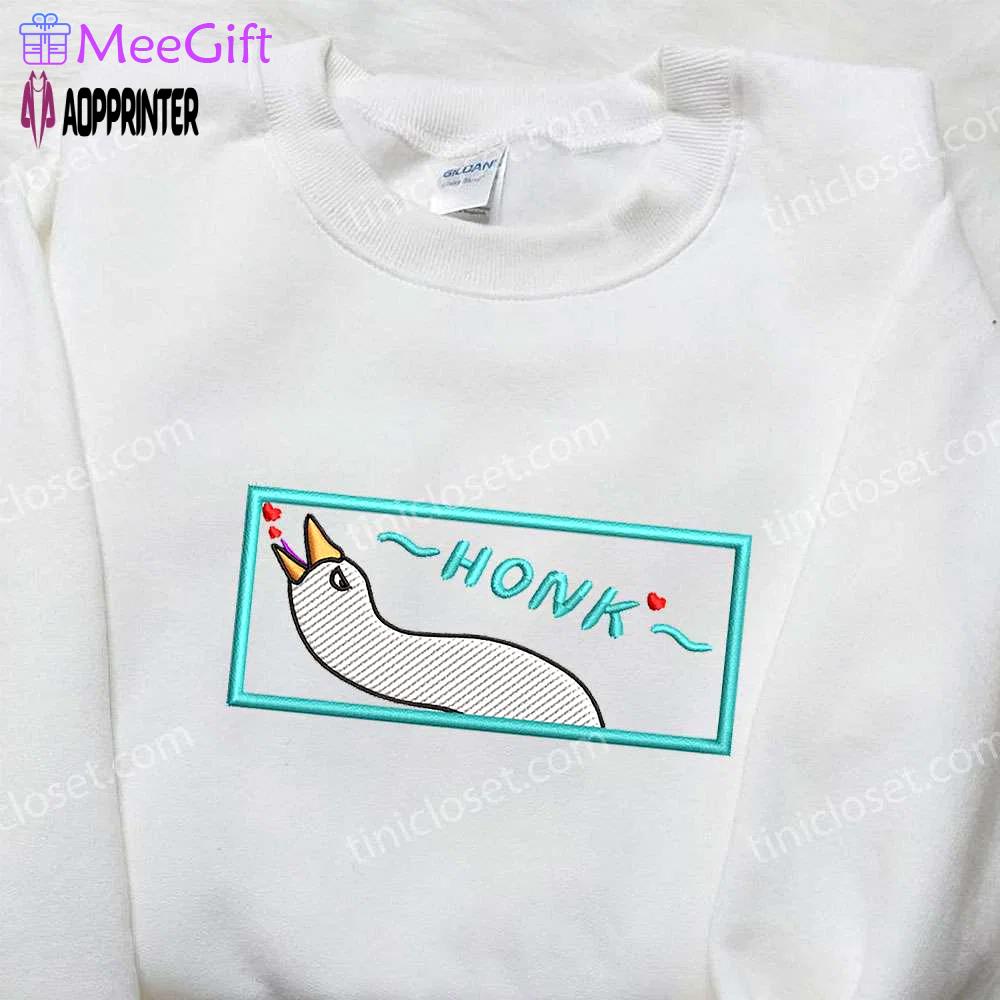 Honk love heart silly goose embroidered shirt – animal & cute design for maximum style Embroidered Shirt
