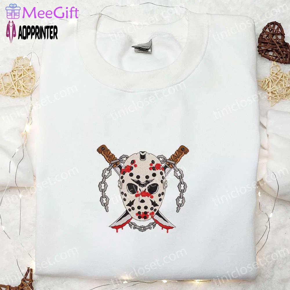 Horror bloody knife killer hoodie: scary halloween sweatshirt perfect gift for halloween lovers Embroidered Shirt