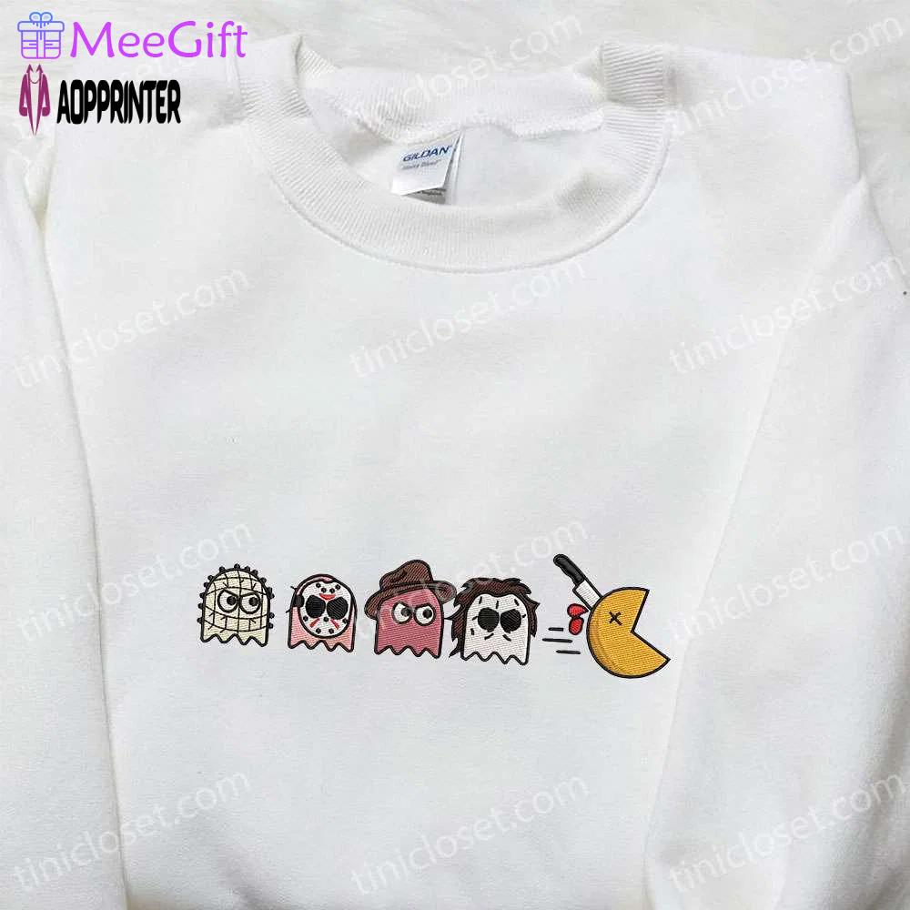 Horror characters x chibi pacman game embroidered shirt – best halloween gift game inspired tee Embroidered Shirt