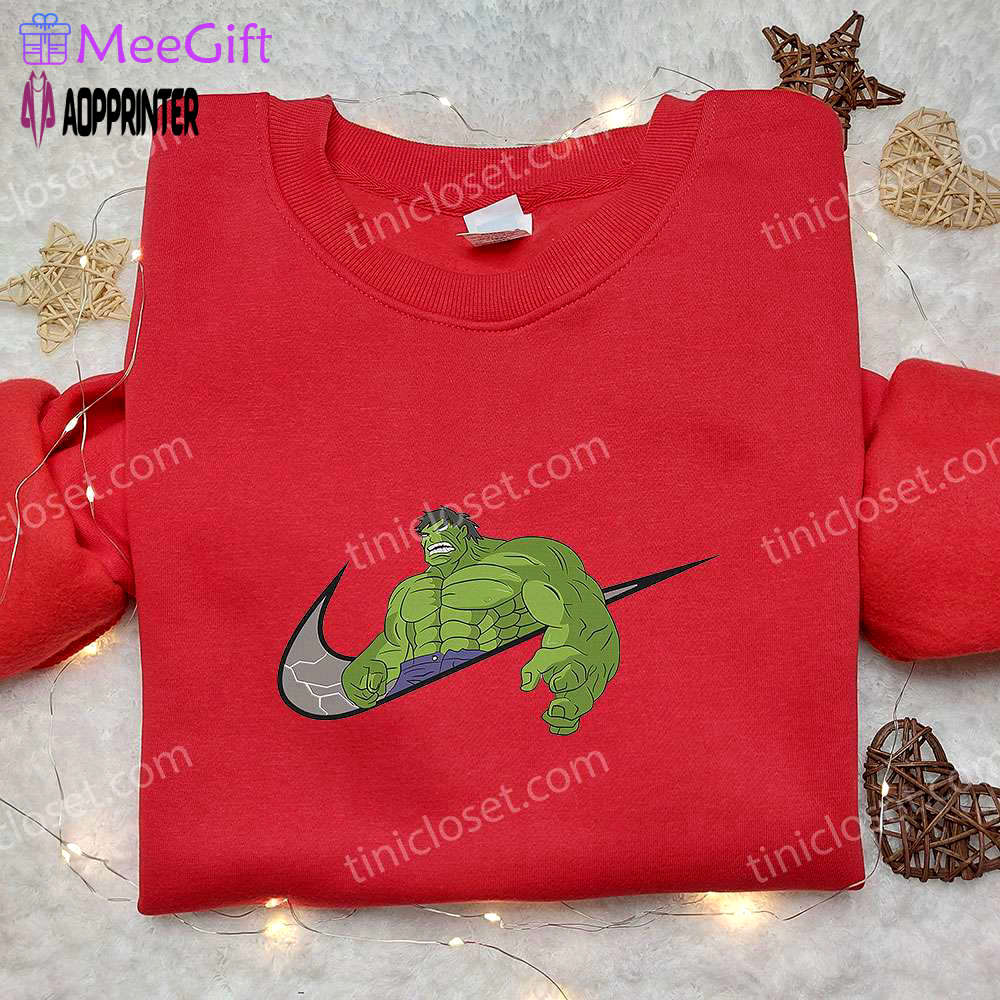 Hulk x nike swoosh embroidered hoodie & shirt: best family gift nike inspired apparel Embroidered Shirt
