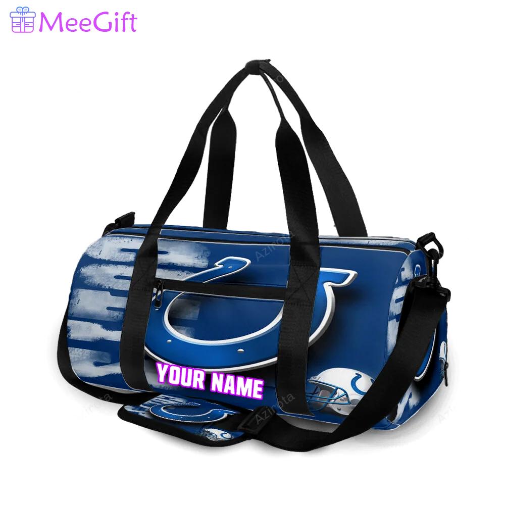 Indianapolis colts horseshoe helmet blue personalized name travel bag gym bag 1018 Travel Bag