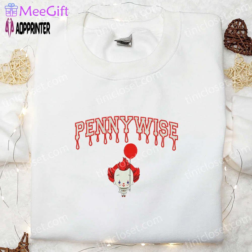 It pennywise balloon embroidered sweatshirt & hoodie: best halloween gifts for family Embroidered Shirt
