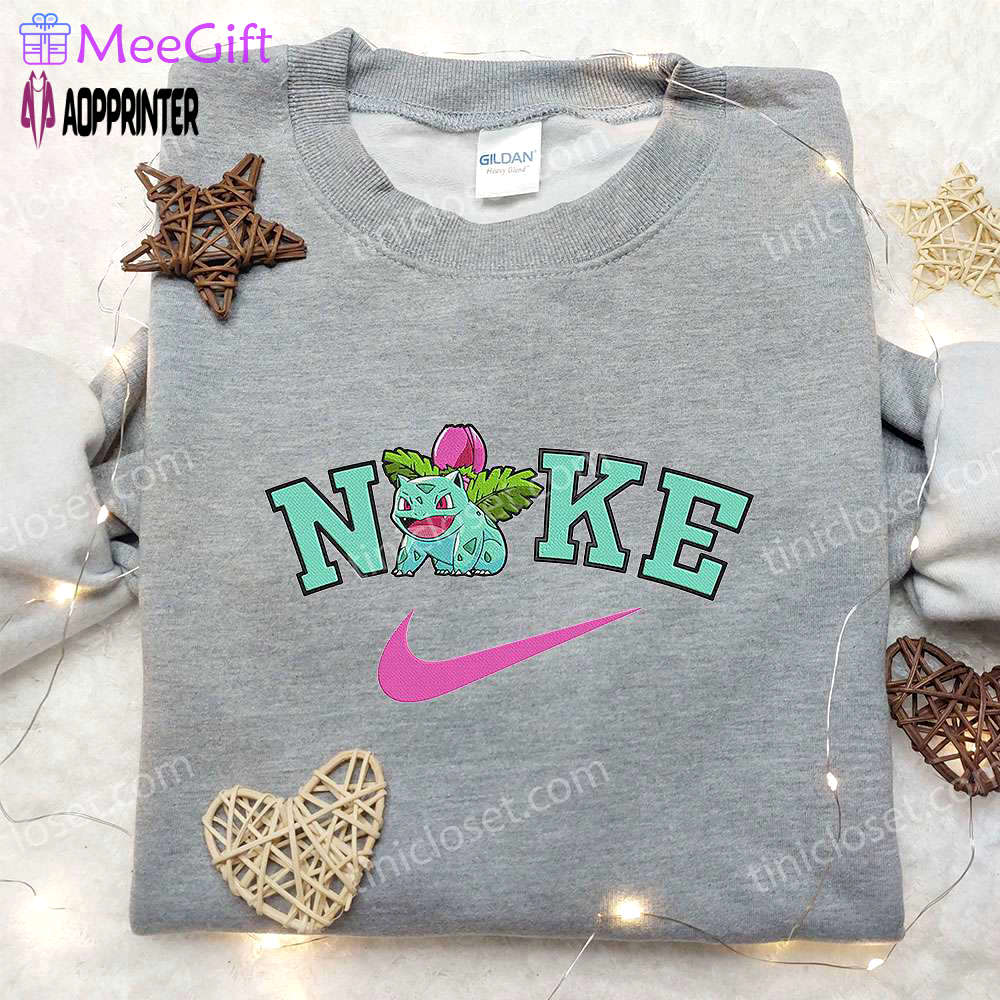 Ivysaur x nike anime hoodie: pokemon & nike inspired embroidered shirt Embroidered Shirt