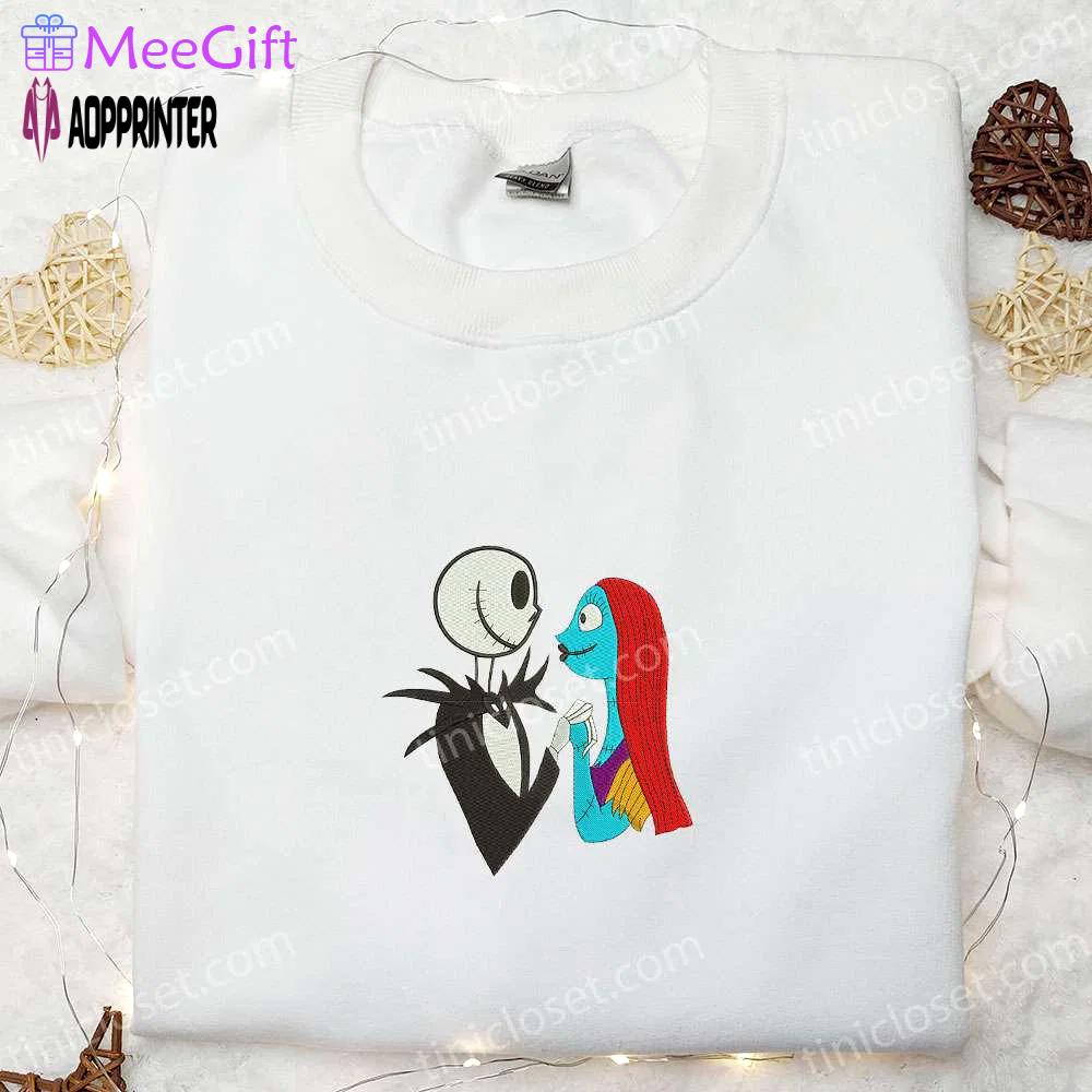 Jack & sally embroidered sweatshirt: nightmare before christmas hoodie & spirit halloween t-shirt Embroidered Shirt