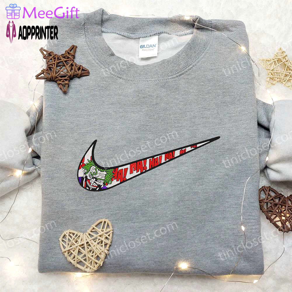 Joker x nike embroidered hoodie & movie characters shirt nike inspired embroidery Embroidered Shirt